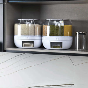 6-Grid Rotating Food & Grain Dispenser | 7.2L | Large Compartment Storage Container