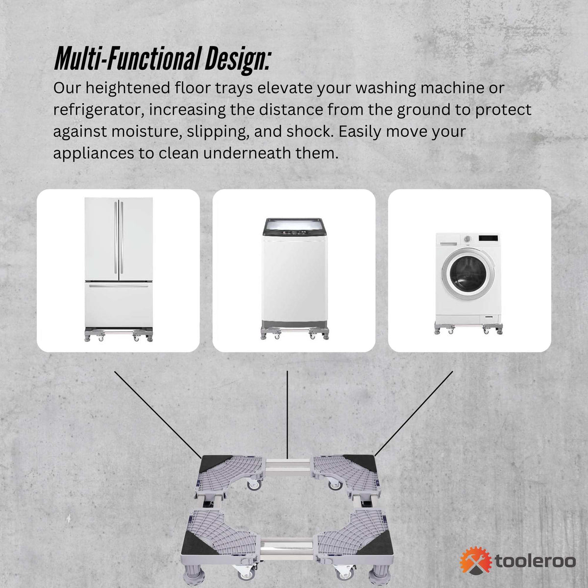Adjustable Appliance Base Stand | Lock Wheel Trolley for Washing Machine & Fridge