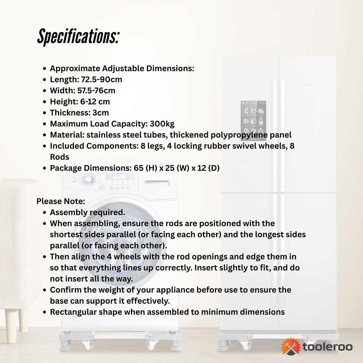 Adjustable Appliance Base Stand | Lock Wheel Trolley for Washing Machine & Fridge