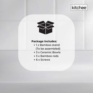 3-Tier Porcelain Fruit Bowl | Ceramic Vegetable Storage | With Bamboo Stand