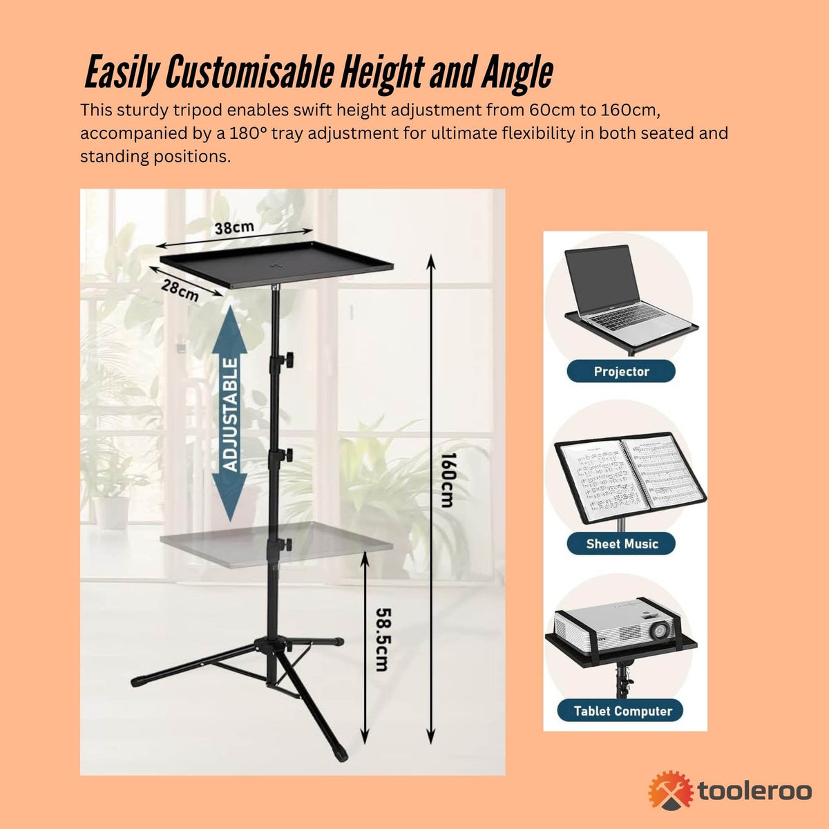 Laptop Stand Tripod | Adjustable Height Projector Holder | Phone Mount