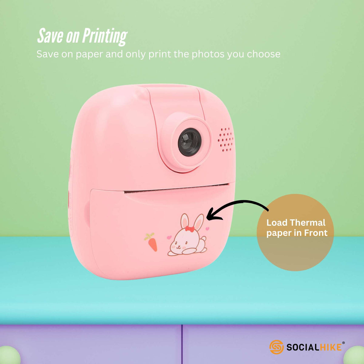 Kids Rechargeable Instant Print Camera | Pink | Digital Thermal Photo & Video | MP3 Player | Fun Learning Toy