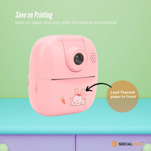 Kids Rechargeable Instant Print Camera | Pink | Digital Thermal Photo & Video | MP3 Player | Fun Learning Toy
