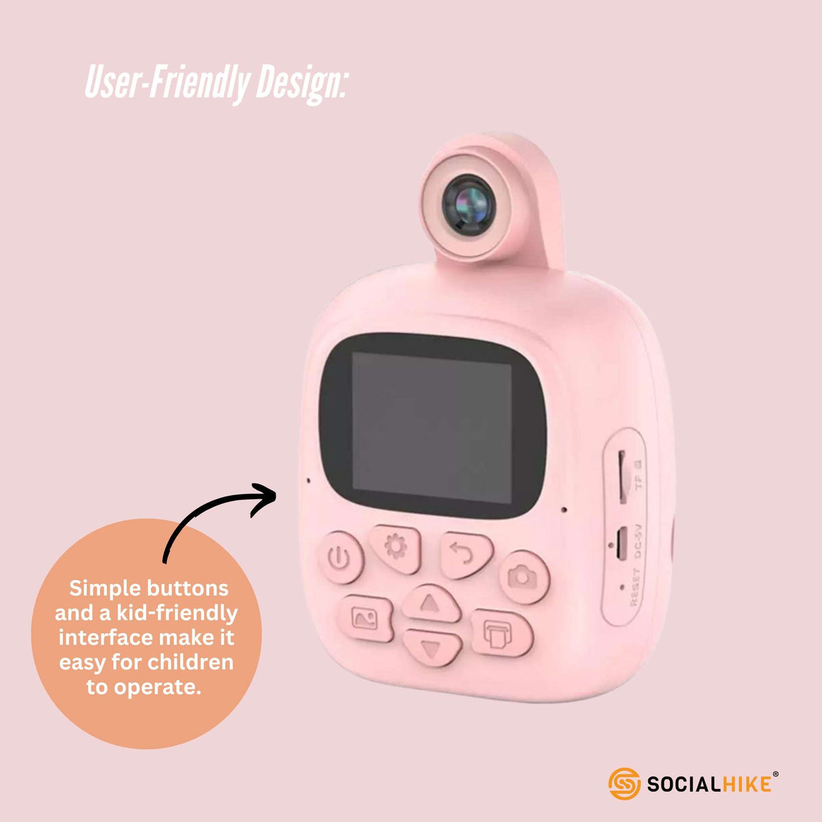 Kids Rechargeable Instant Print Camera | Pink | Digital Thermal Photo & Video | MP3 Player | Fun Learning Toy