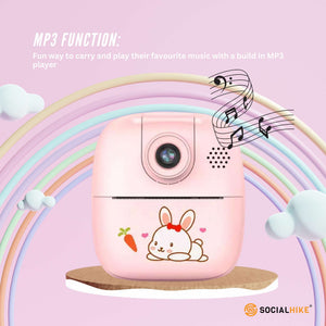 Kids Rechargeable Instant Print Camera | Pink | Digital Thermal Photo & Video | MP3 Player | Fun Learning Toy