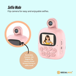Kids Rechargeable Instant Print Camera | Pink | Digital Thermal Photo & Video | MP3 Player | Fun Learning Toy