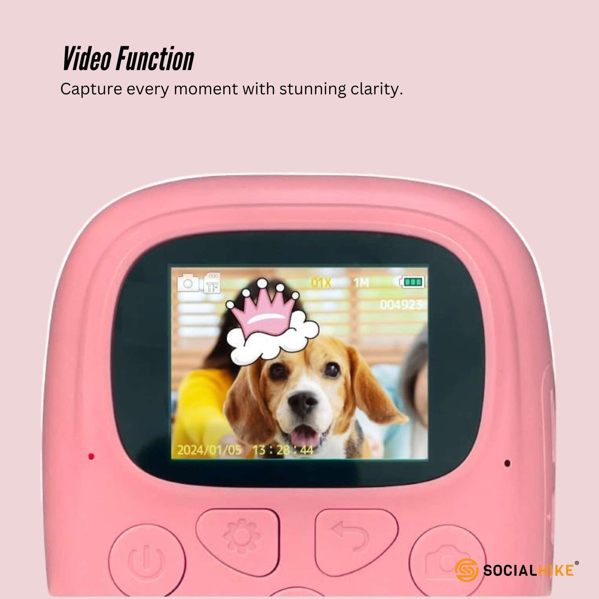 Kids Rechargeable Instant Print Camera | Pink | Digital Thermal Photo & Video | MP3 Player | Fun Learning Toy