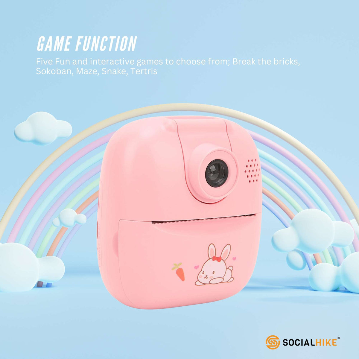 Kids Rechargeable Instant Print Camera | Pink | Digital Thermal Photo & Video | MP3 Player | Fun Learning Toy