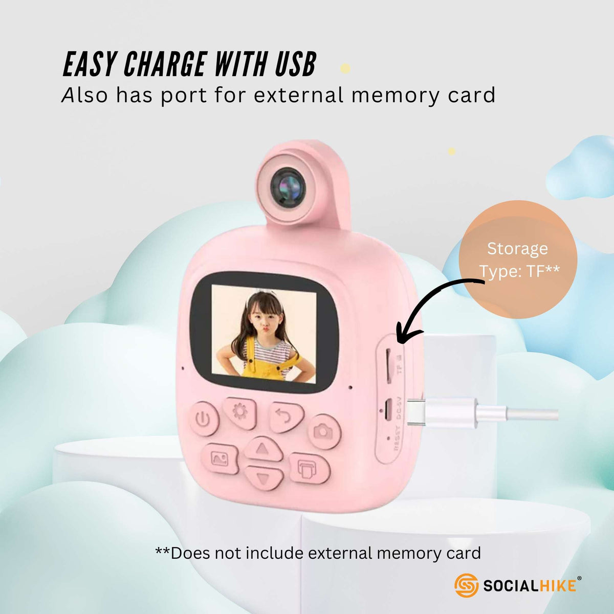 Kids Rechargeable Instant Print Camera | Pink | Digital Thermal Photo & Video | MP3 Player | Fun Learning Toy