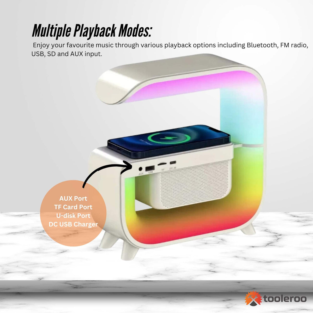 Bluetooth Rechargeable Speaker | Wireless Phone Charging | LED Lamp Alarm Clock | Portable Multifunctional Speaker