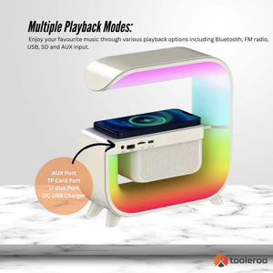 Bluetooth Rechargeable Speaker | Wireless Phone Charging | LED Lamp Alarm Clock | Portable Multifunctional Speaker