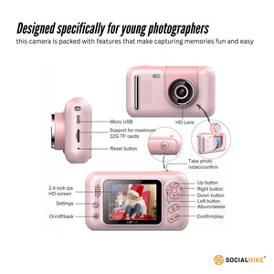 Kids HD Digital Camera | Pink | Children's Selfie & Video Camera | 2.4-Inch Screen | Educational Gift