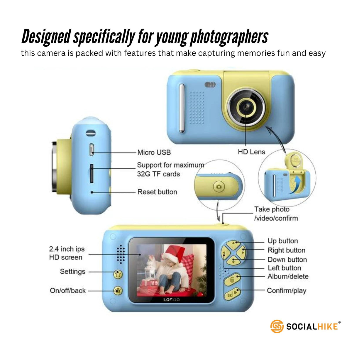Kids HD Digital Camera | Blue | Children's Selfie & Video Camera | 2.4-Inch Screen | Fun Toy Camera