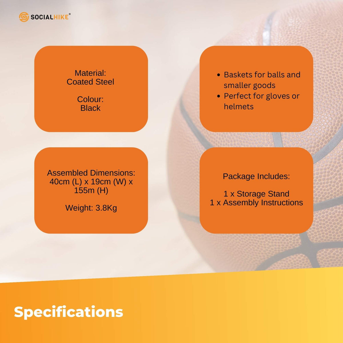 Sports Equipment Storage Rack | Vertical Ball Organizer | Basketball Garage Stand