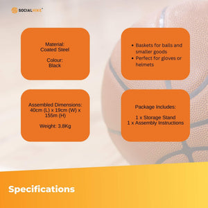 Sports Equipment Storage Rack | Vertical Ball Organizer | Basketball Garage Stand