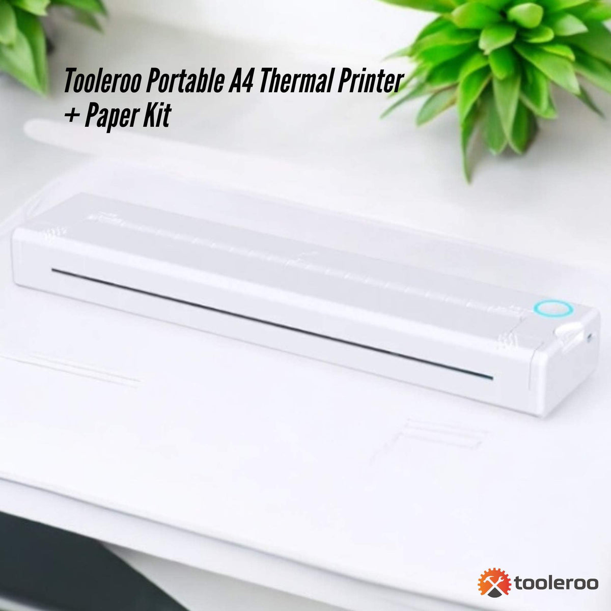 Tooleroo Portable A4 Thermal Printer White | Paper Kit | Wireless and Inkless