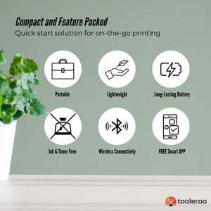 Tooleroo Portable A4 Thermal Printer White | Paper Kit | Wireless and Inkless