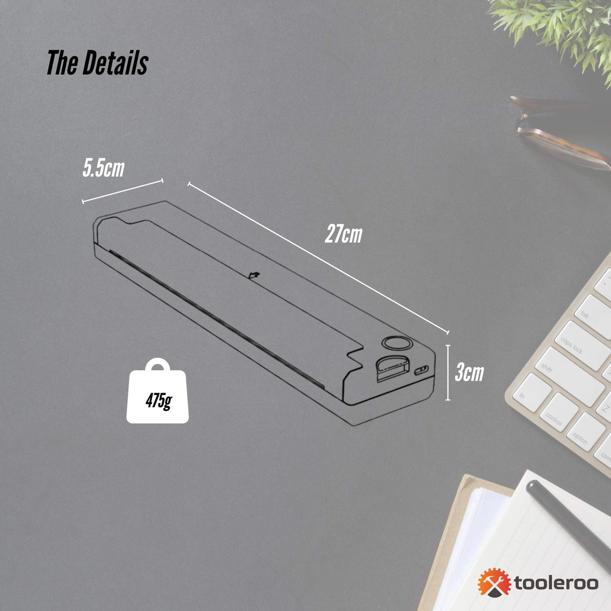 Tooleroo Portable A4 Thermal Printer White | Paper Kit | Wireless and Inkless