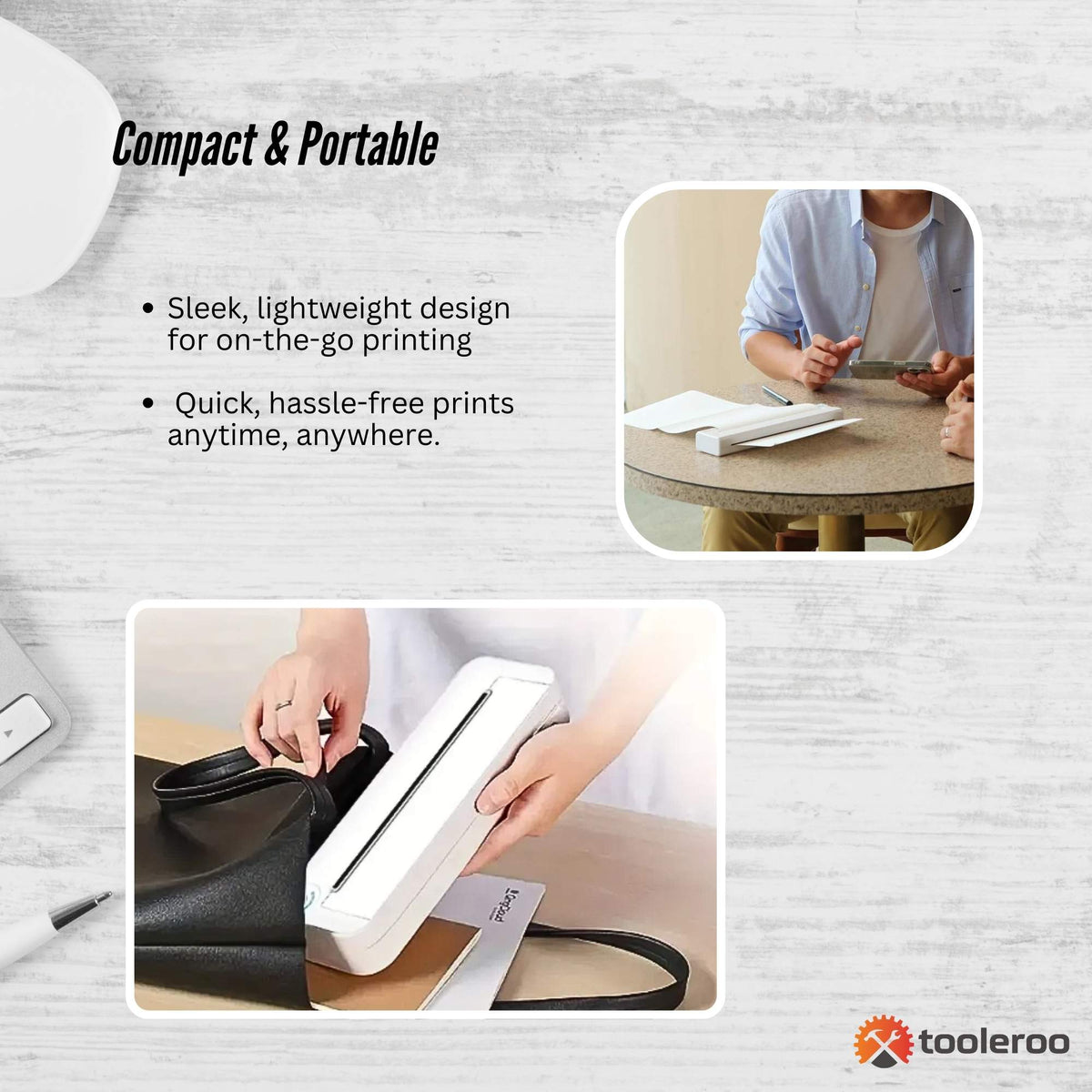 Tooleroo Portable A4 Thermal Printer White | Paper Kit | Wireless and Inkless