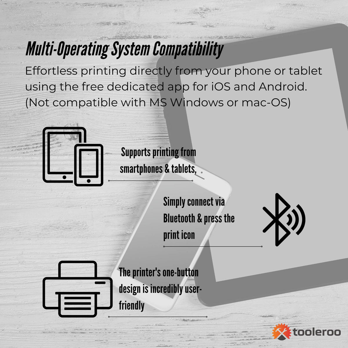 Tooleroo Portable A4 Thermal Printer White | Paper Kit | Wireless and Inkless
