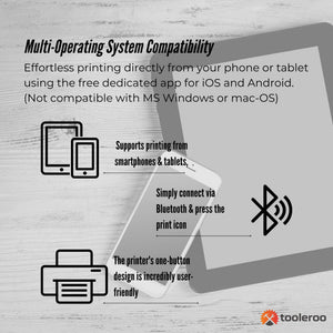 Tooleroo Portable A4 Thermal Printer White | Paper Kit | Wireless and Inkless