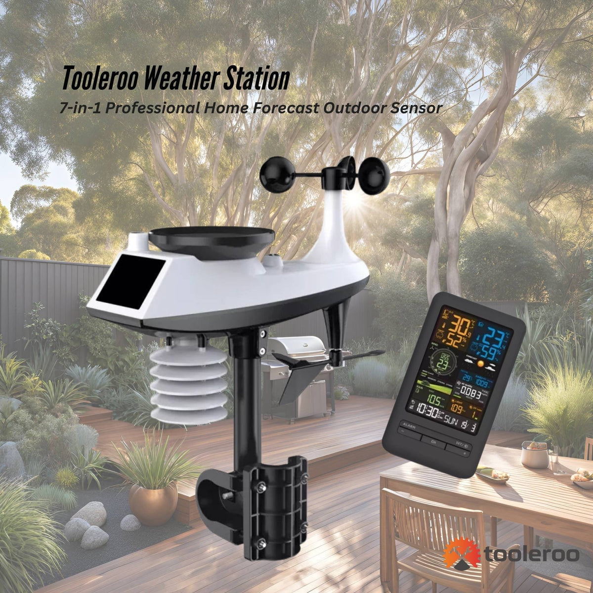 Tooleroo 7-in-1 Professional Weather Station | Home Forecast System | Outdoor Sensor