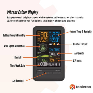 Tooleroo 7-in-1 Professional Weather Station | Home Forecast System | Outdoor Sensor