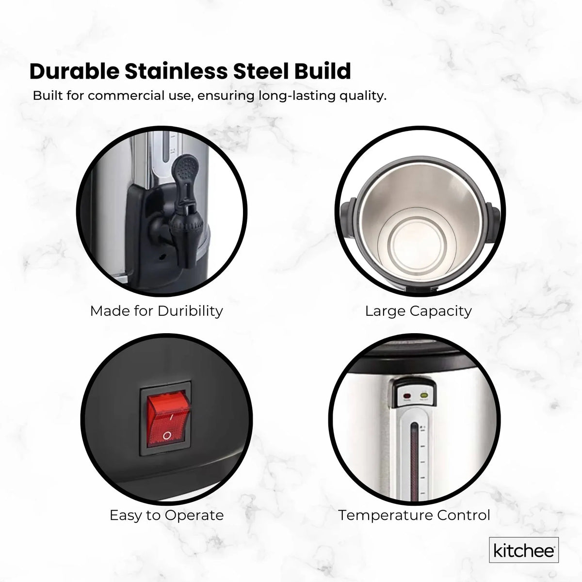 Kitchee Electric Water Boiler | 10L | Stainless Steel | Commercial Hot Liquid Urn