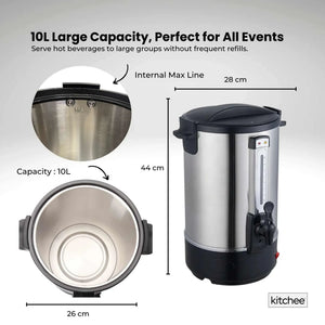 Kitchee Electric Water Boiler | 10L | Stainless Steel | Commercial Hot Liquid Urn