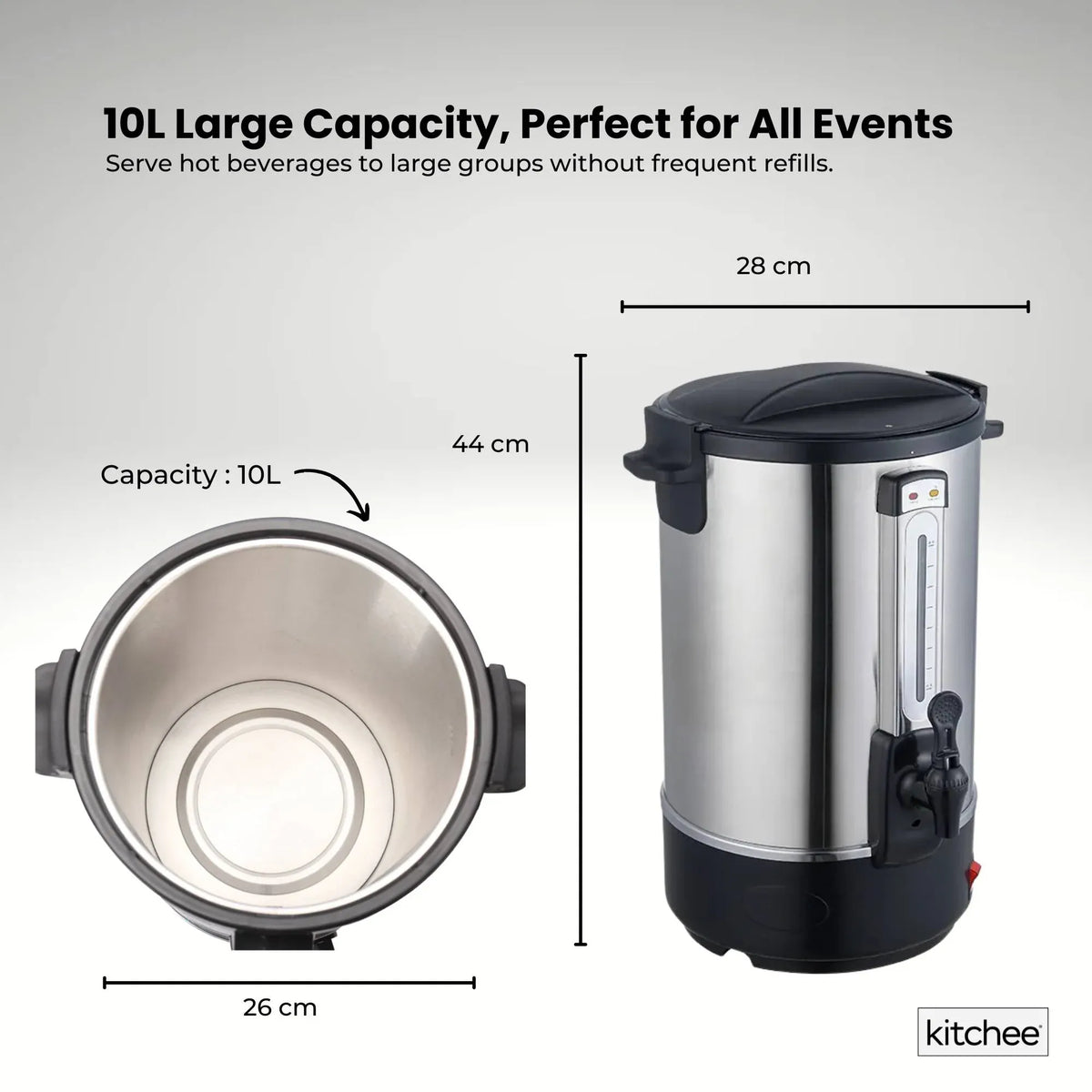 Kitchee Electric Water Boiler | 10L | Stainless Steel | Commercial Hot Liquid Urn