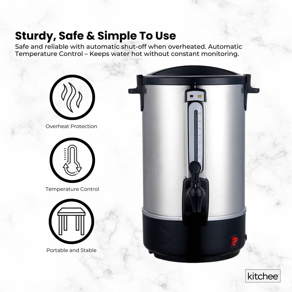 Kitchee Electric Water Boiler | 10L | Stainless Steel | Commercial Hot Liquid Urn