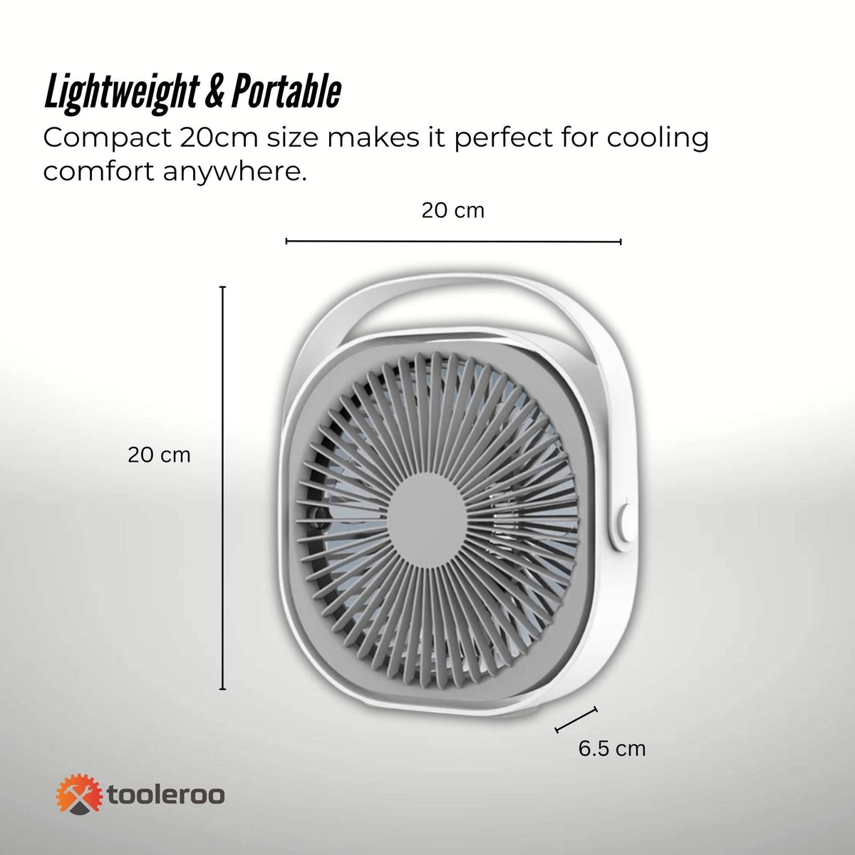 Desktop Fan | 20cm | 3-Speed | USB Rechargeable | Quiet & Lightweight Cooler