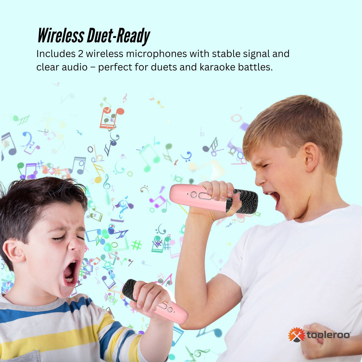 Mini Karaoke Machine Set | Bluetooth Speaker + 2 Wireless Microphones | Pink