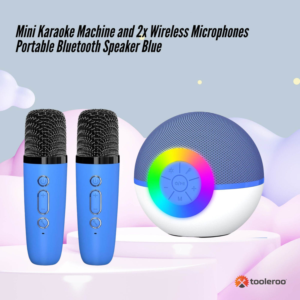 Mini Karaoke Machine Set | Bluetooth Speaker + 2 Wireless Microphones | Blue