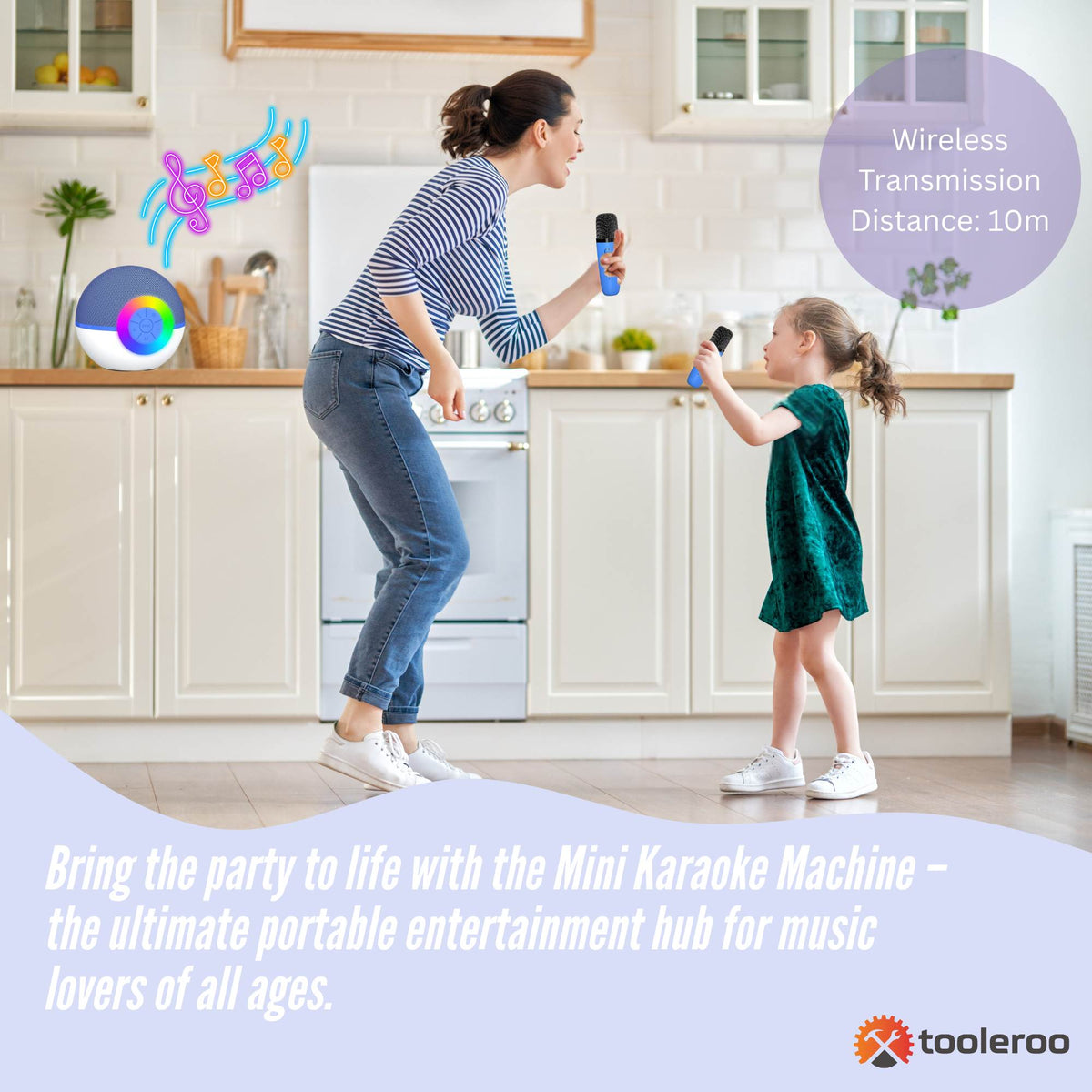 Mini Karaoke Machine Set | Bluetooth Speaker + 2 Wireless Microphones | Blue