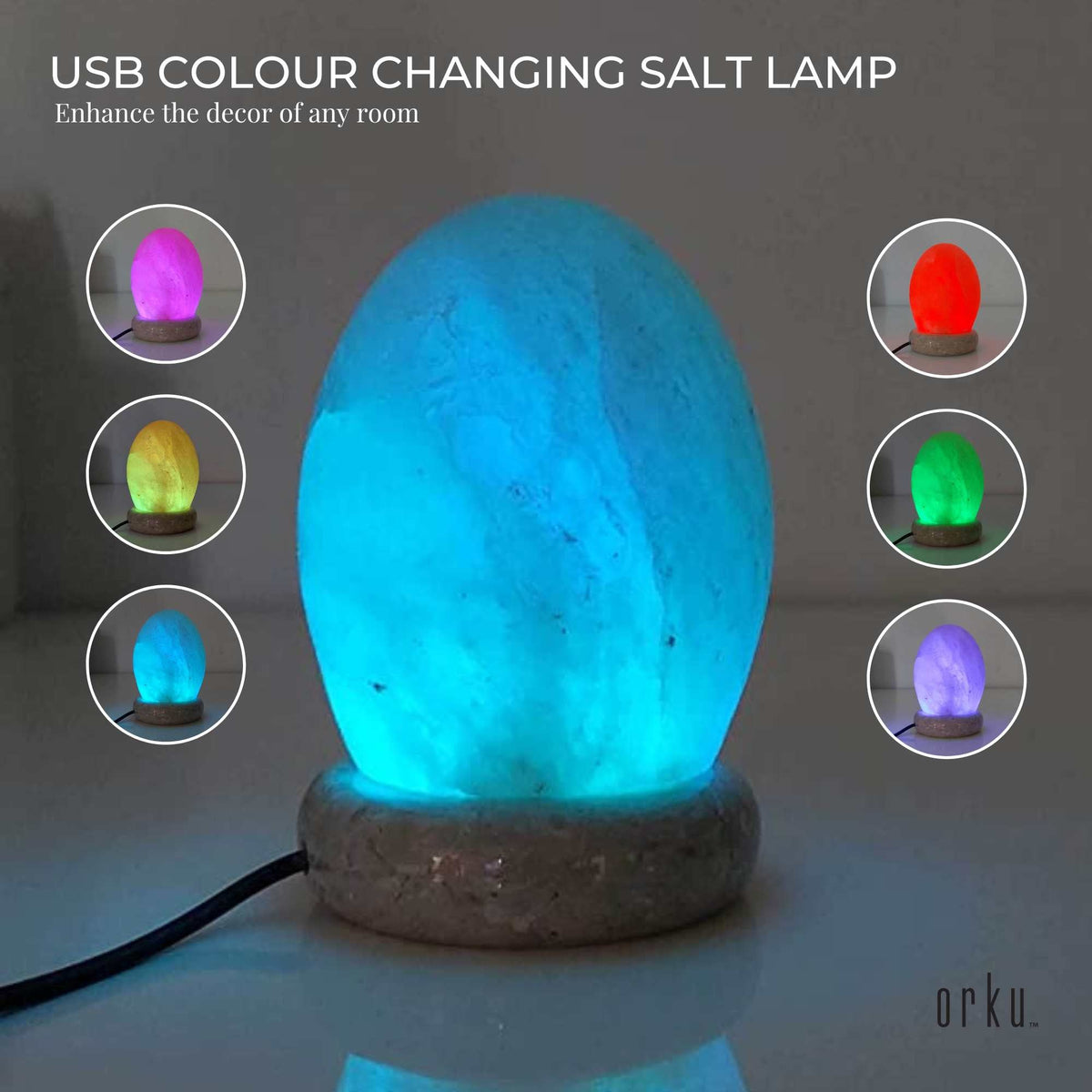 USB Colour Changing Egg Shape Himalayan Pink Salt Lamp | Color Change LED Light