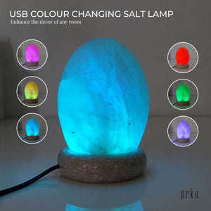 USB Colour Changing Egg Shape Himalayan Pink Salt Lamp | Color Change LED Light