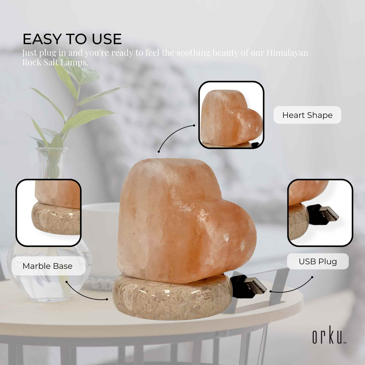 USB Color Changing Himalayan Salt Lamp | Heart-Shaped Pink Rock LED Light