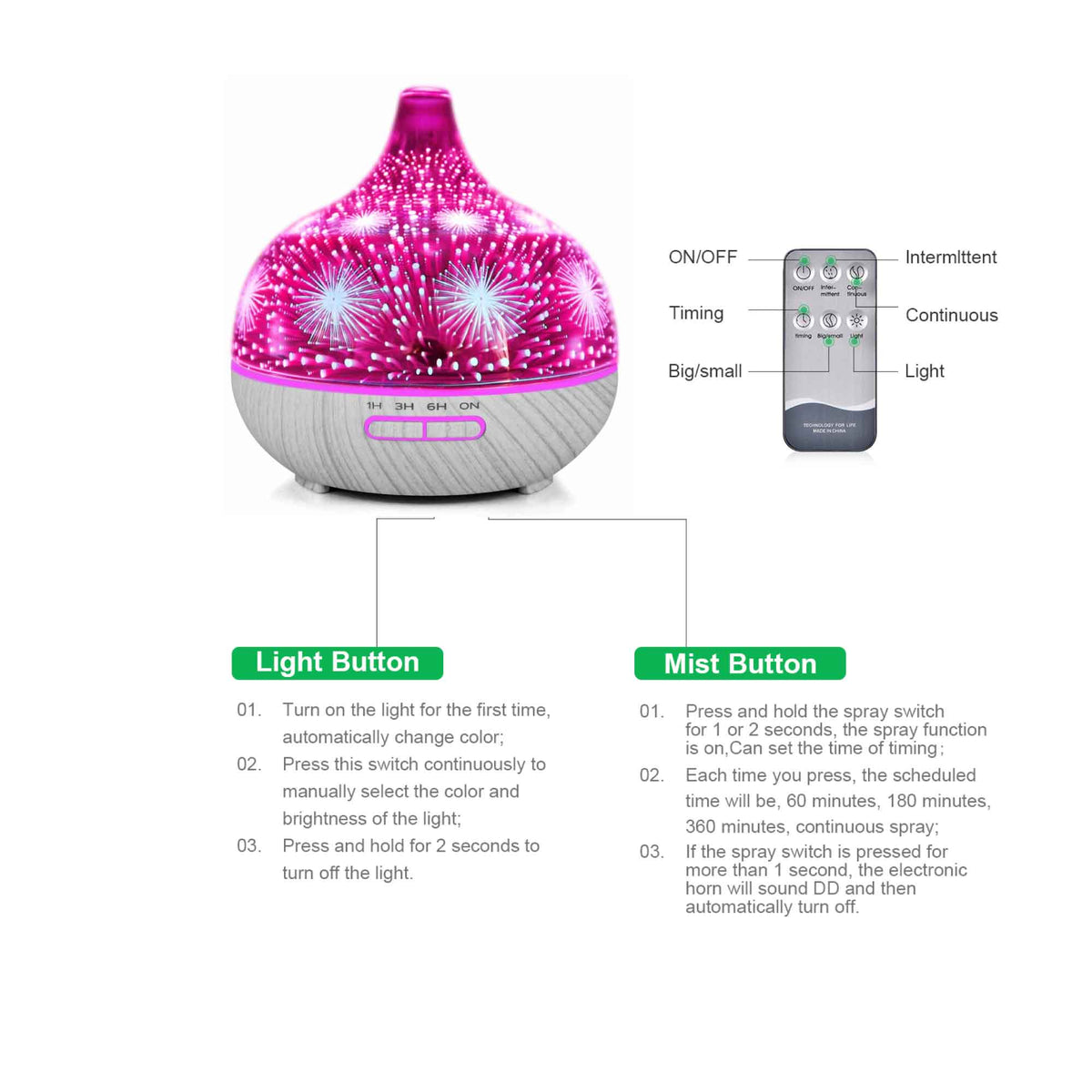 Essential Oil Aroma Diffuser | 400ml | Remote | 3D Glass | Aromatherapy Humidifier