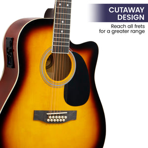 Karrera 12-String Acoustic Guitar with EQ | Sunburst | Rich & Harmonious Sound