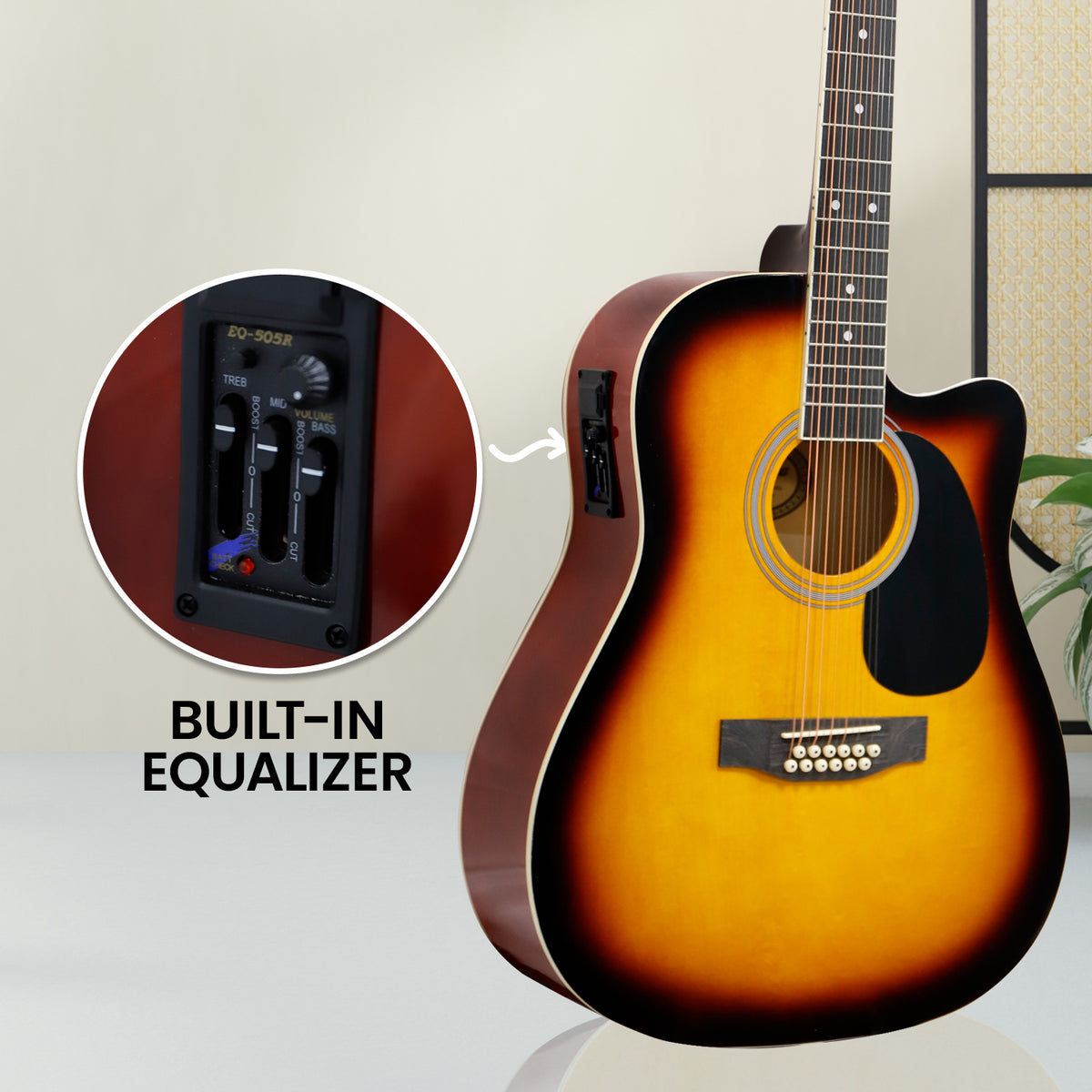 Karrera 12-String Acoustic Guitar with EQ | Sunburst | Rich & Harmonious Sound