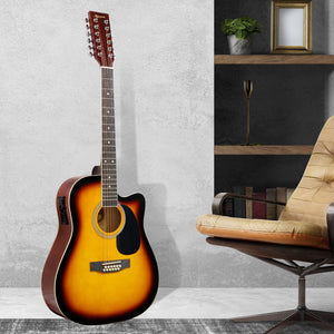 Karrera 12-String Acoustic Guitar with EQ | Sunburst | Rich & Harmonious Sound