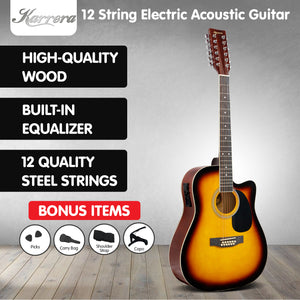 Karrera 12-String Acoustic Guitar with EQ | Sunburst | Rich & Harmonious Sound
