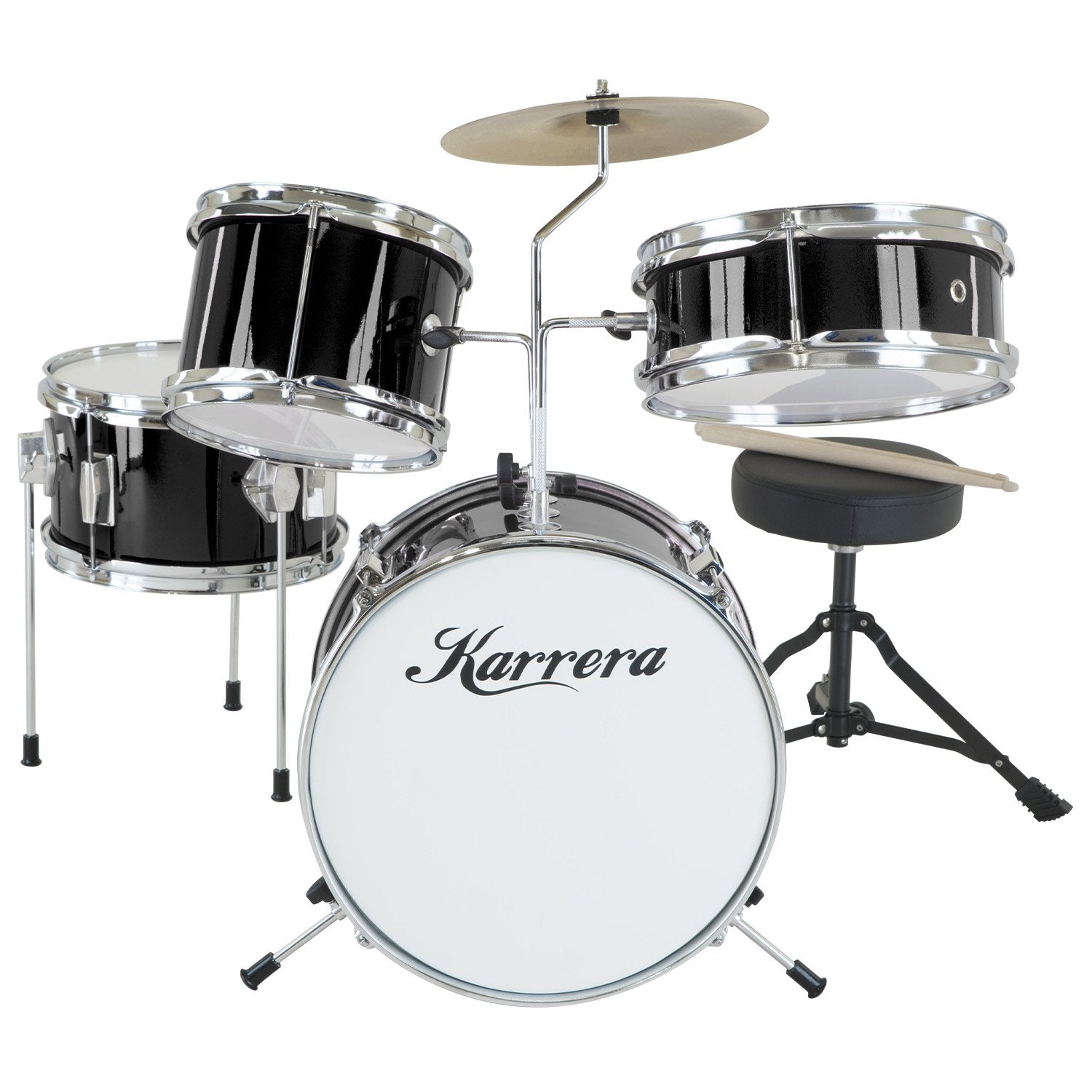 Karrera Children's 4-Piece Drum Kit | Black | Beginner-Friendly Percussion Set