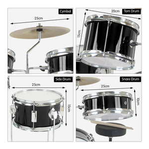 Karrera Children's 4-Piece Drum Kit | Black | Beginner-Friendly Percussion Set