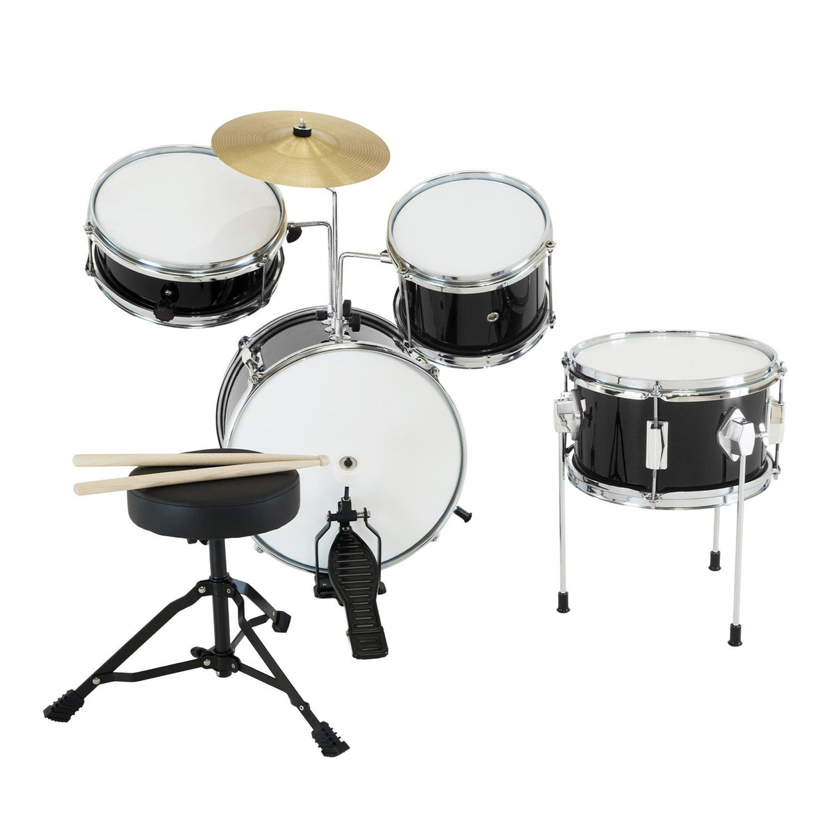 Karrera Children's 4-Piece Drum Kit | Black | Beginner-Friendly Percussion Set