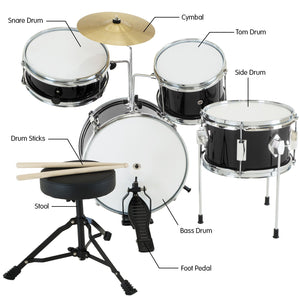 Karrera Children's 4-Piece Drum Kit | Black | Beginner-Friendly Percussion Set