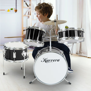 Karrera Children's 4-Piece Drum Kit | Black | Beginner-Friendly Percussion Set