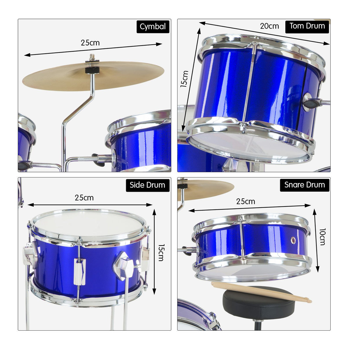 Karrera Children's 4-Piece Drum Kit | Blue | Compact Beginner Drum Set