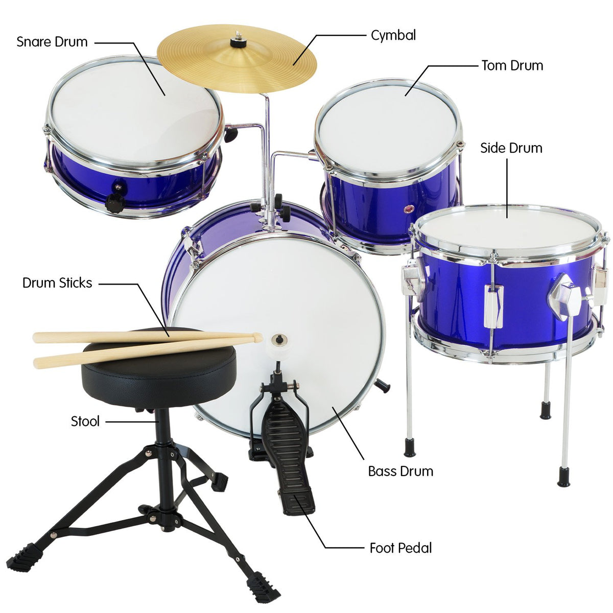 Karrera Children's 4-Piece Drum Kit | Blue | Compact Beginner Drum Set